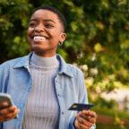 Happy patient appreciating multiple payment options from their healthcare practice